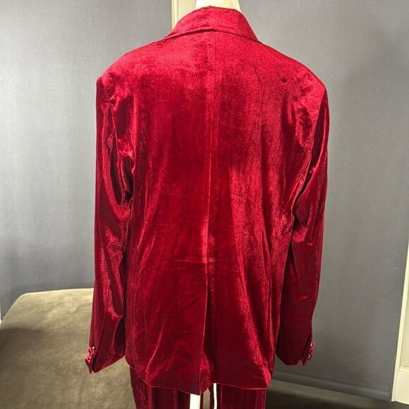Women’s Red Velvet Double Breasted 2-Piece Pantsuit Peak Lapel Size L NWOT - Picture 4 of 15
